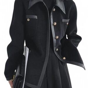 Oshoplive Suede Urban‎ Split Joint Lapel Collar Black Jacket Sexy Tailored Coat